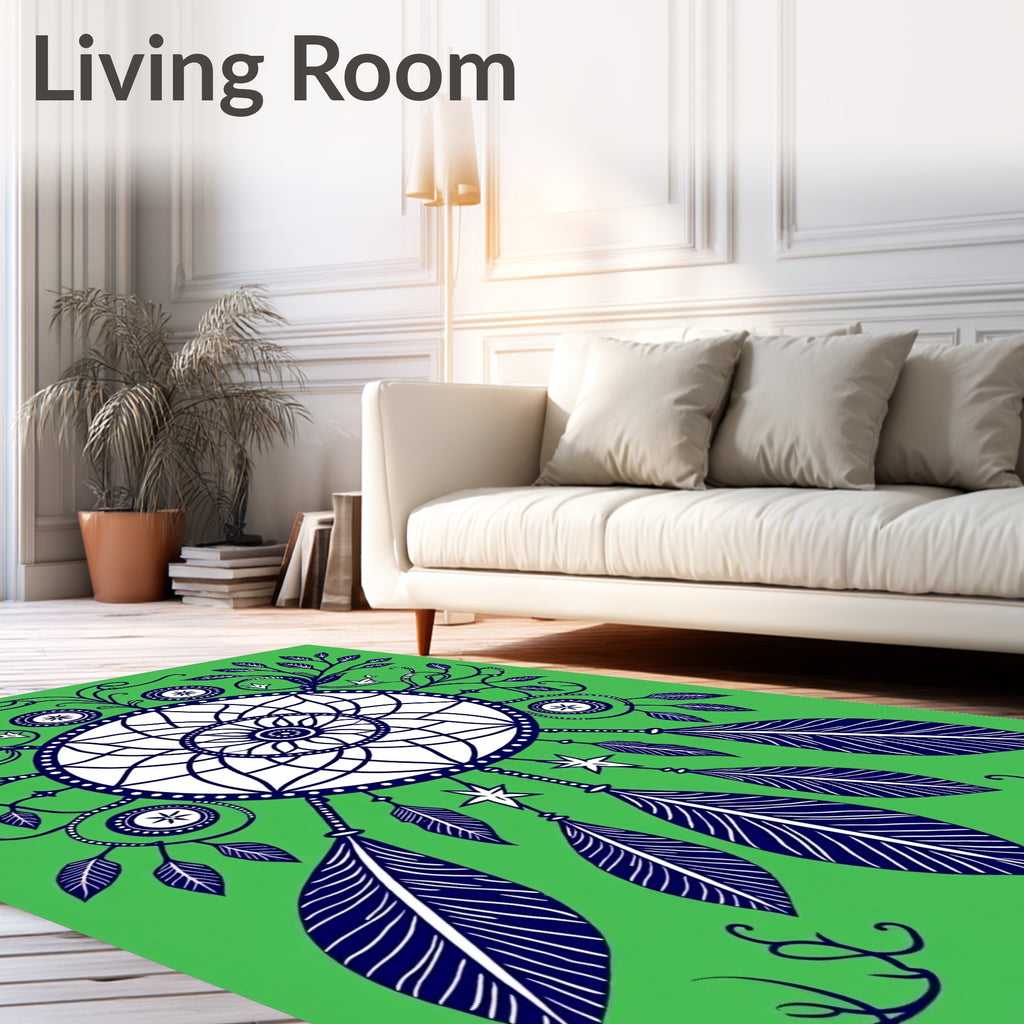 Green Dreamcatcher Feather Botanical Art Rug
