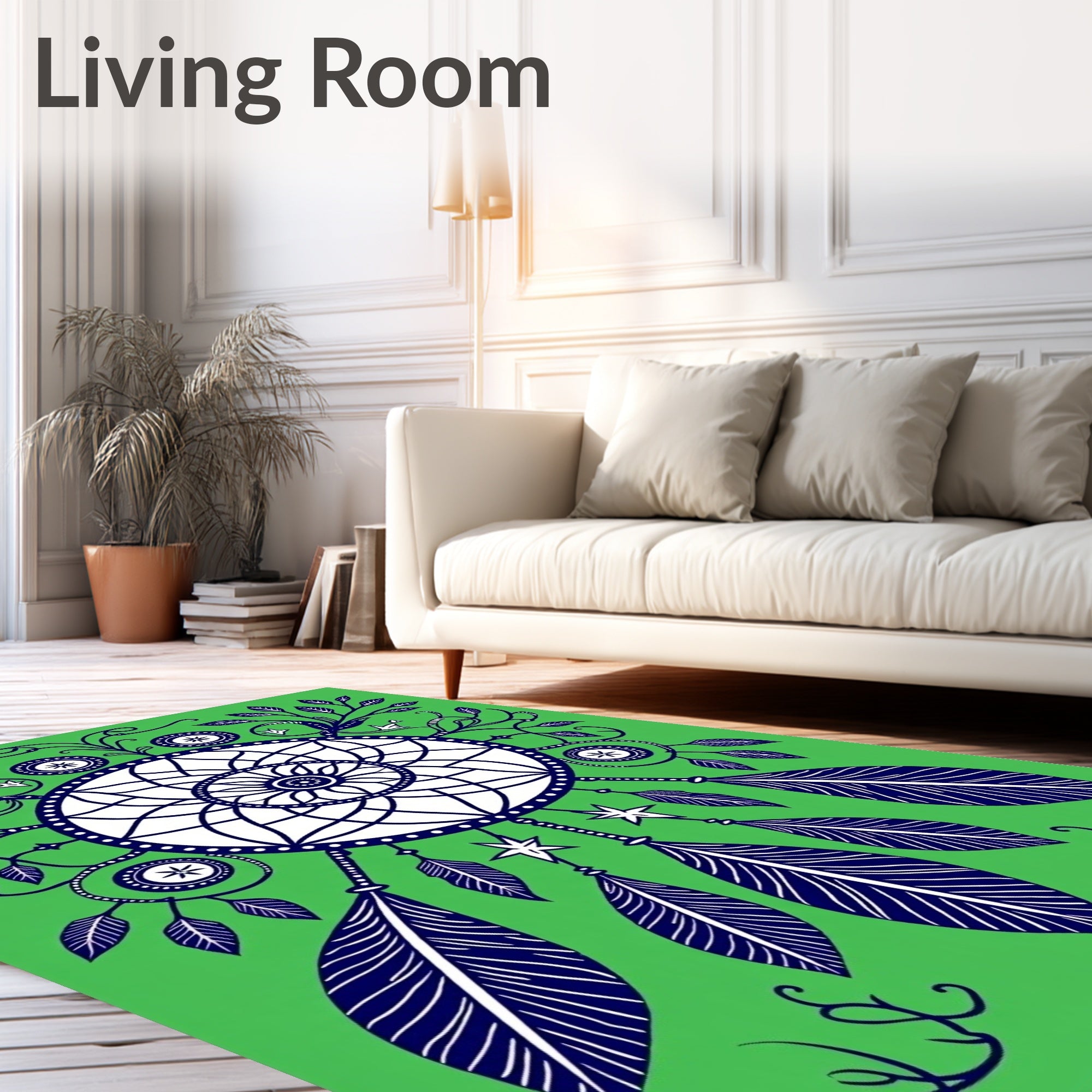 Green Dreamcatcher Feather Botanical Art Rug