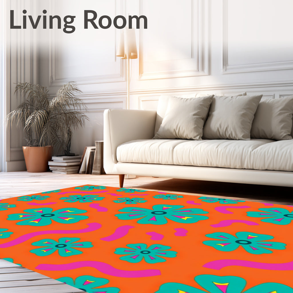 Orange Floral With Pink Swirls Rug