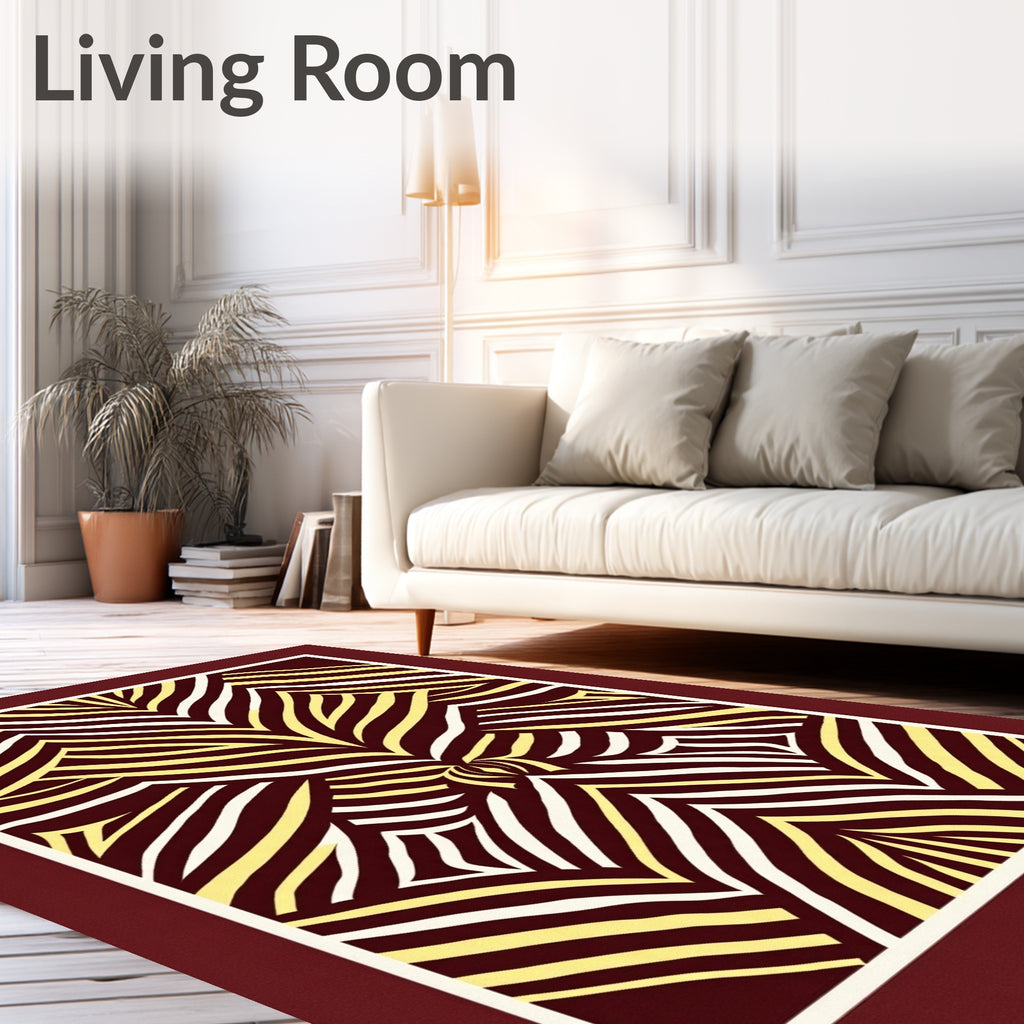 Maroon Cream Abstract Zebra Stripes Rug