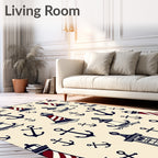 Nautical Lighthouses Anchors Cream Rug