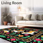 Whimsical Corgi Floral Border Rug