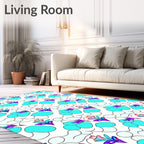 Whimsical Pink Blue Cloud Floral Rug