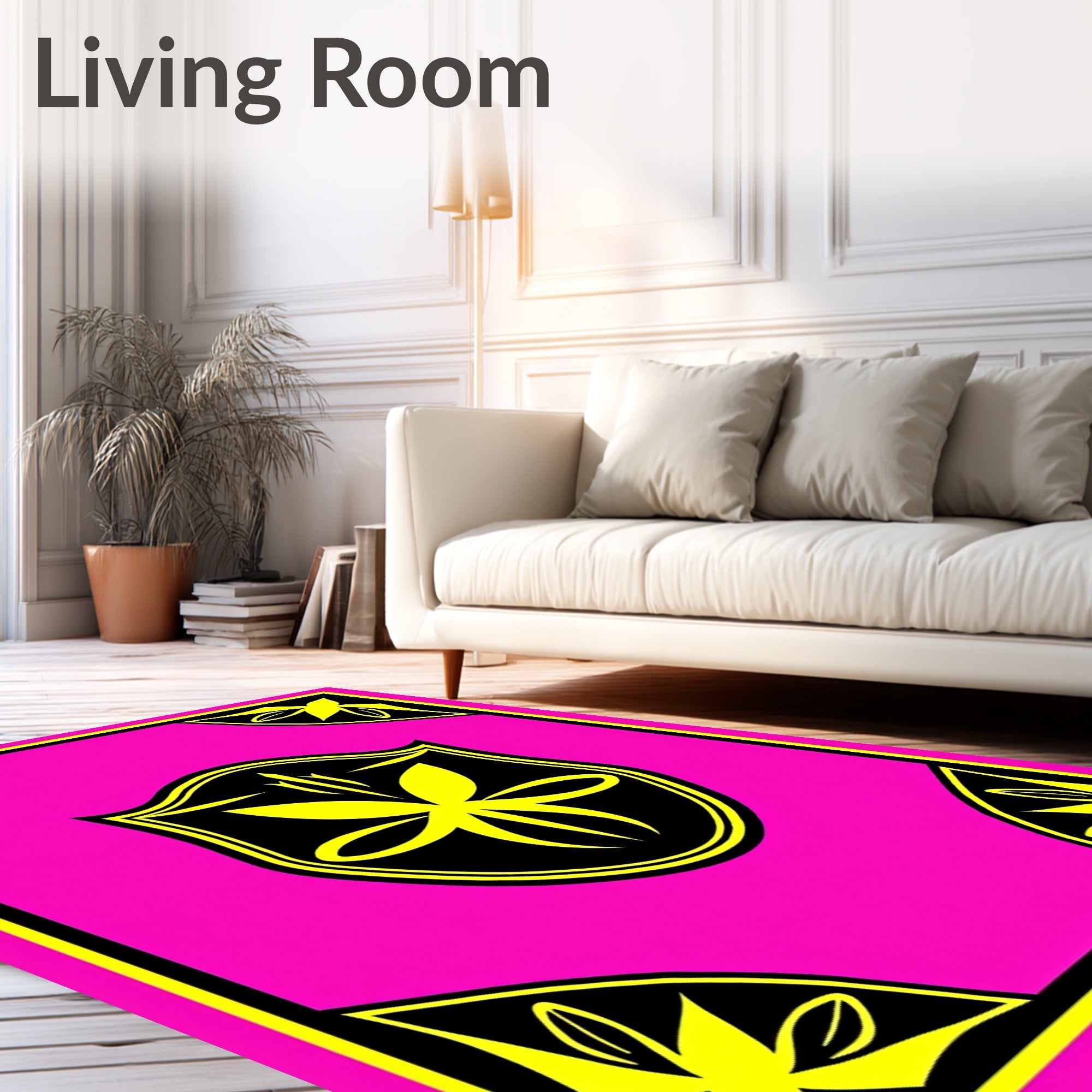 Vibrant Pink Yellow Crest Shield Rug