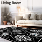 Black White Cyan Snowflake Medallion Rug