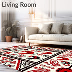 Folk Art Roosters Floral Border Rug