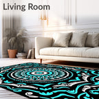 Turquoise White Black Mandala Bloom Rug