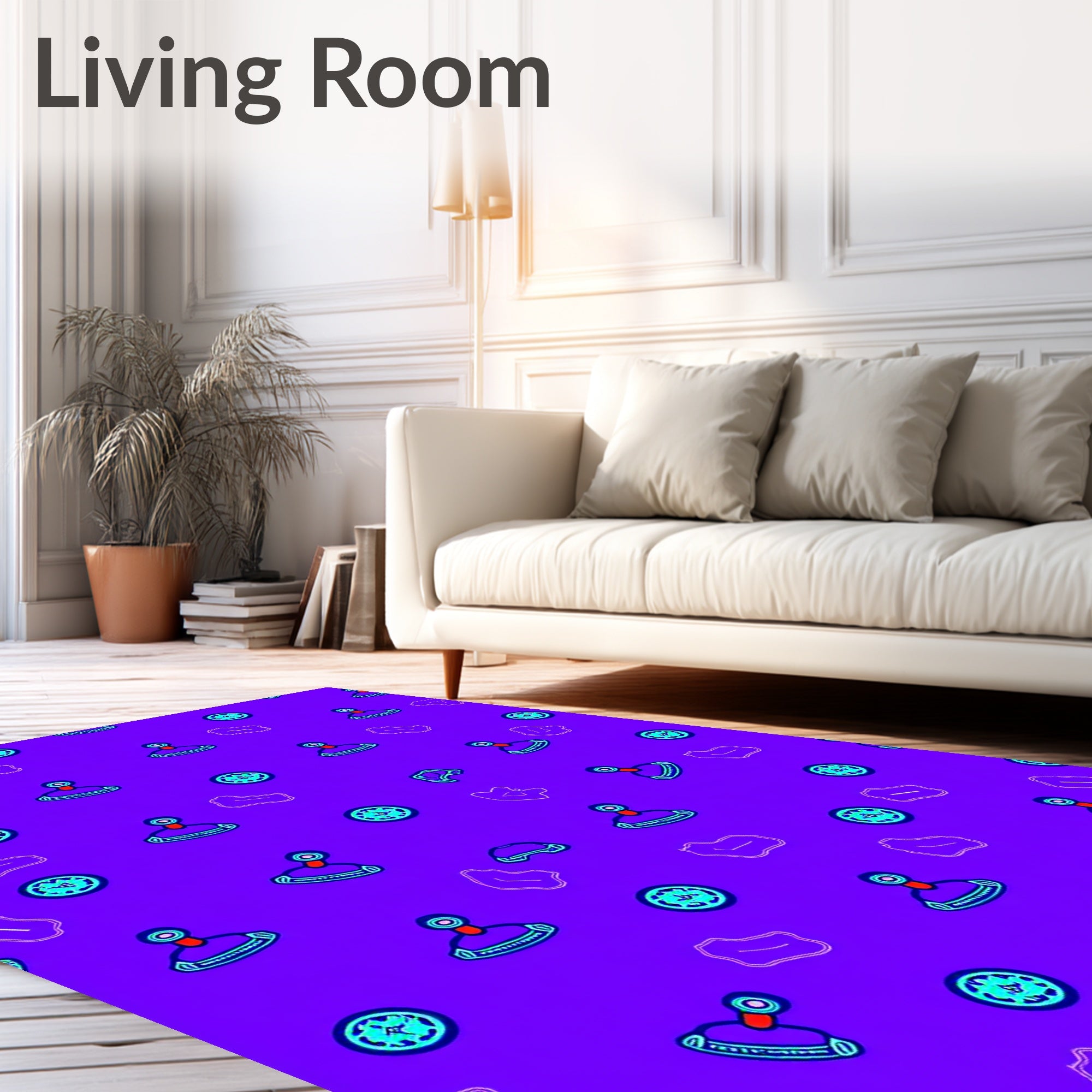 Purple Retro Stamp and Compass Collection Rug