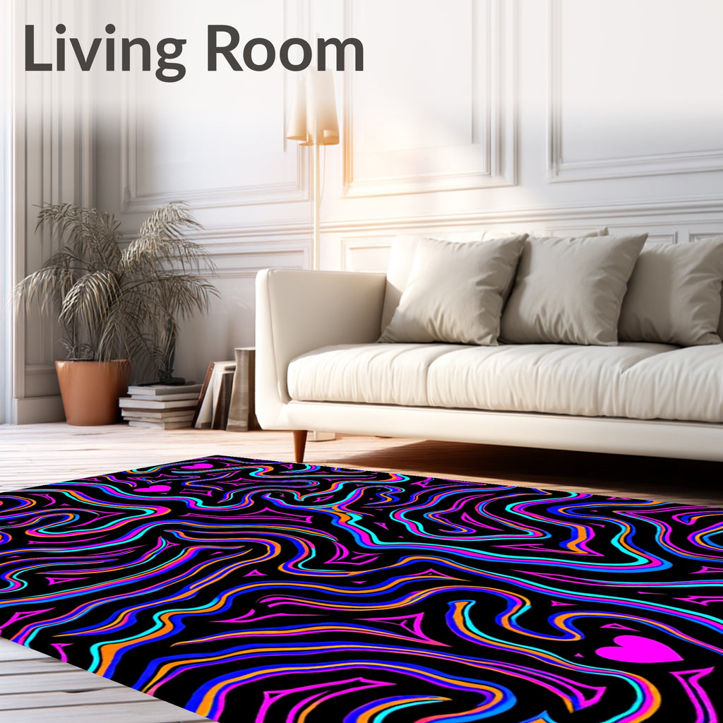 Vibrant Neon Swirl Heart Rug