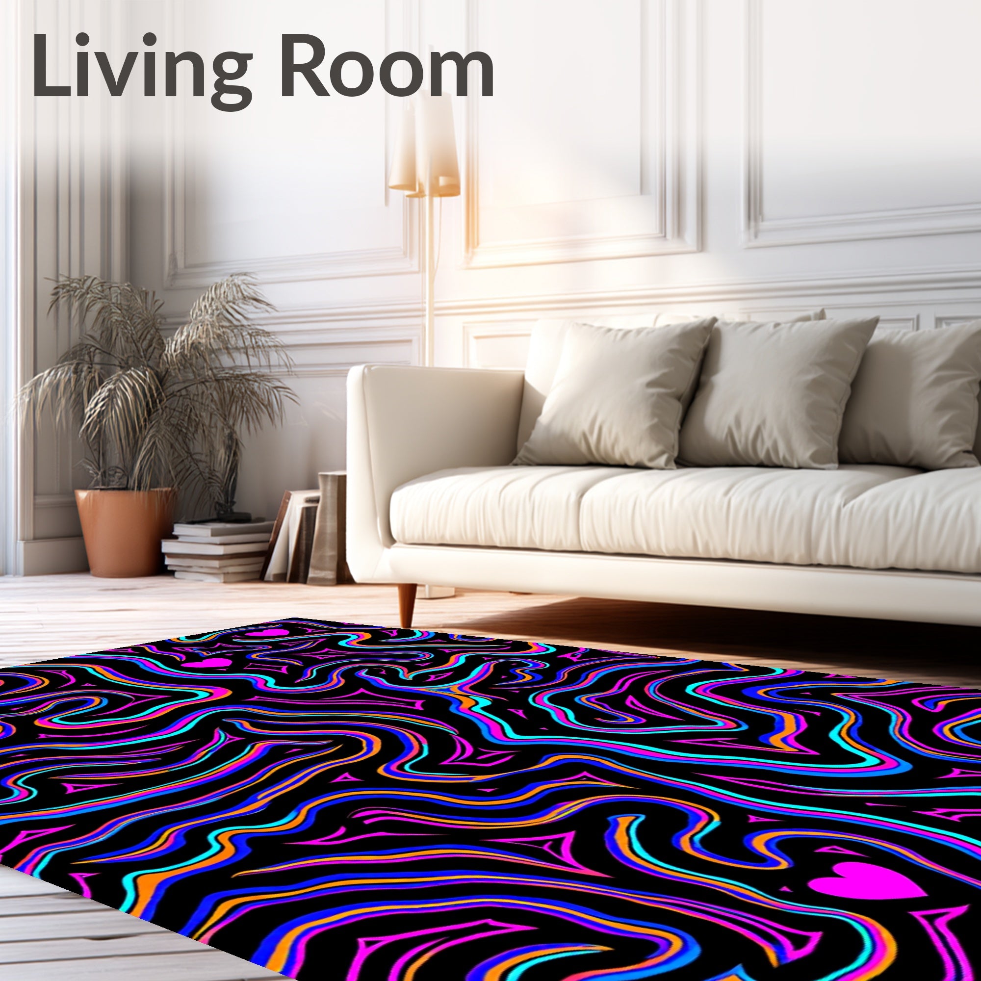 Vibrant Neon Swirl Heart Rug