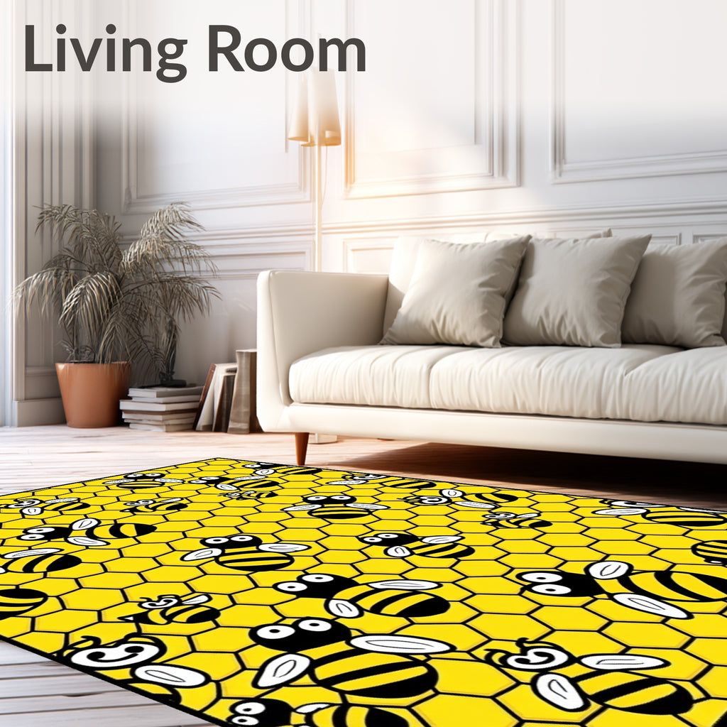 Yellow Honeycomb Bees Flying Rug