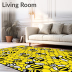 Yellow Honeycomb Bees Flying Rug