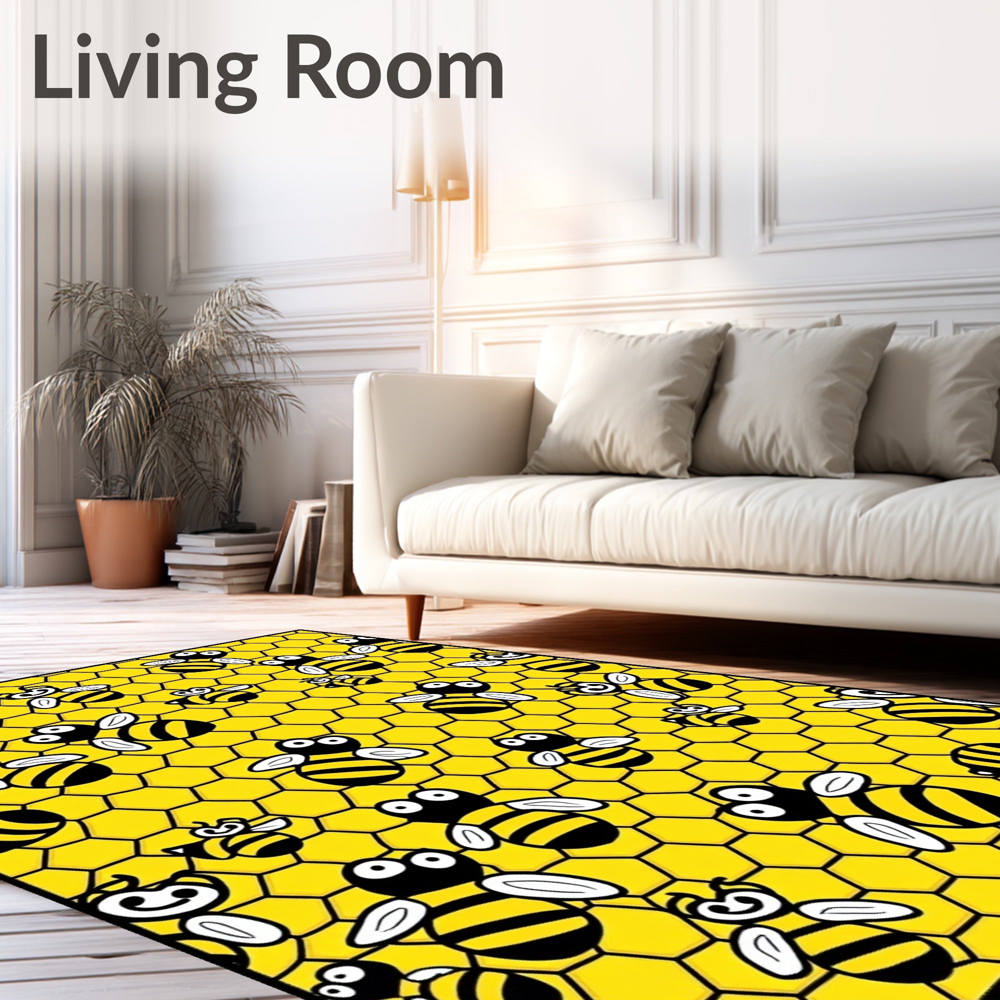 Yellow Honeycomb Bees Flying Rug