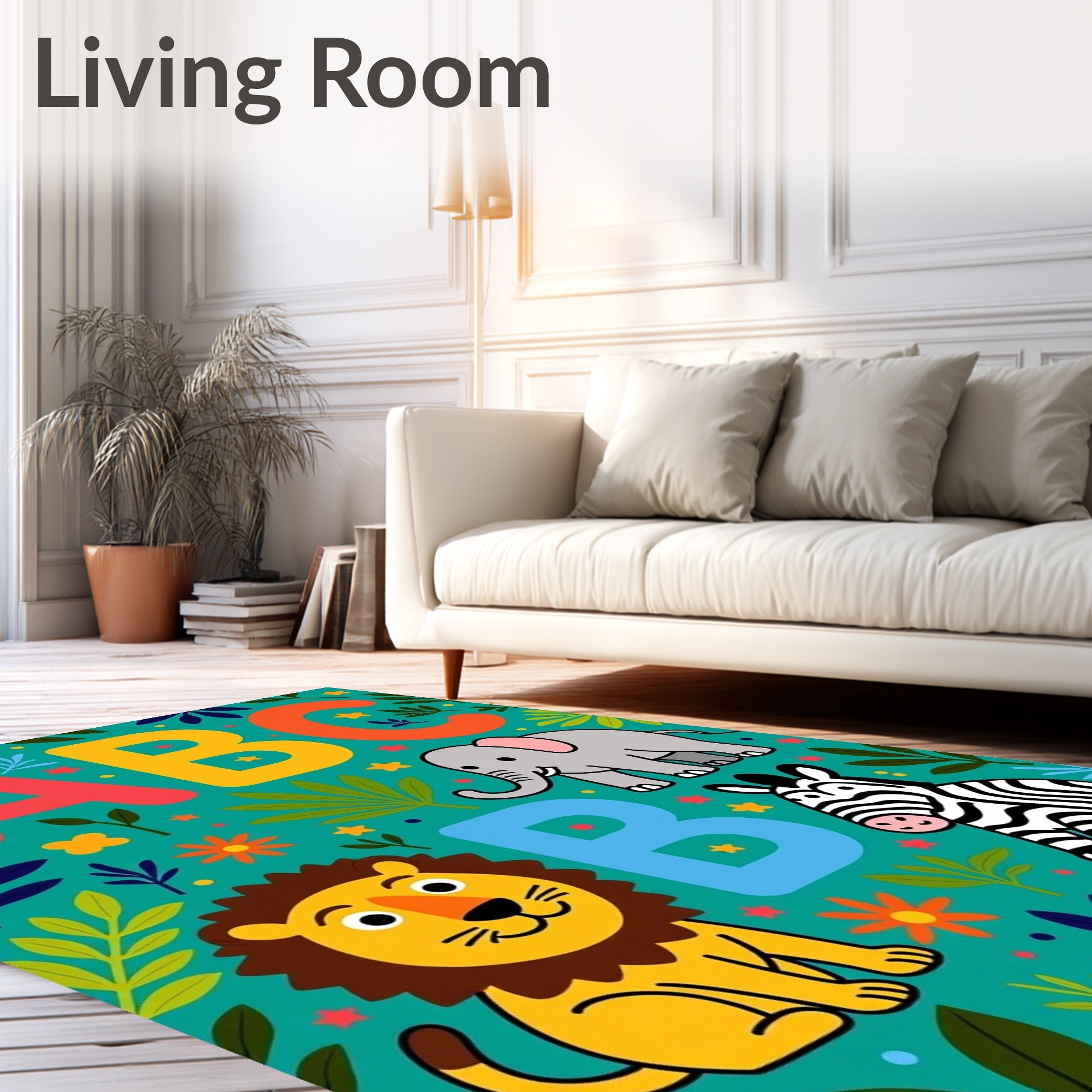 Jungle ABC Animals Teal Rug