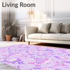 Whimsical Purple Cream Character Collage Rug