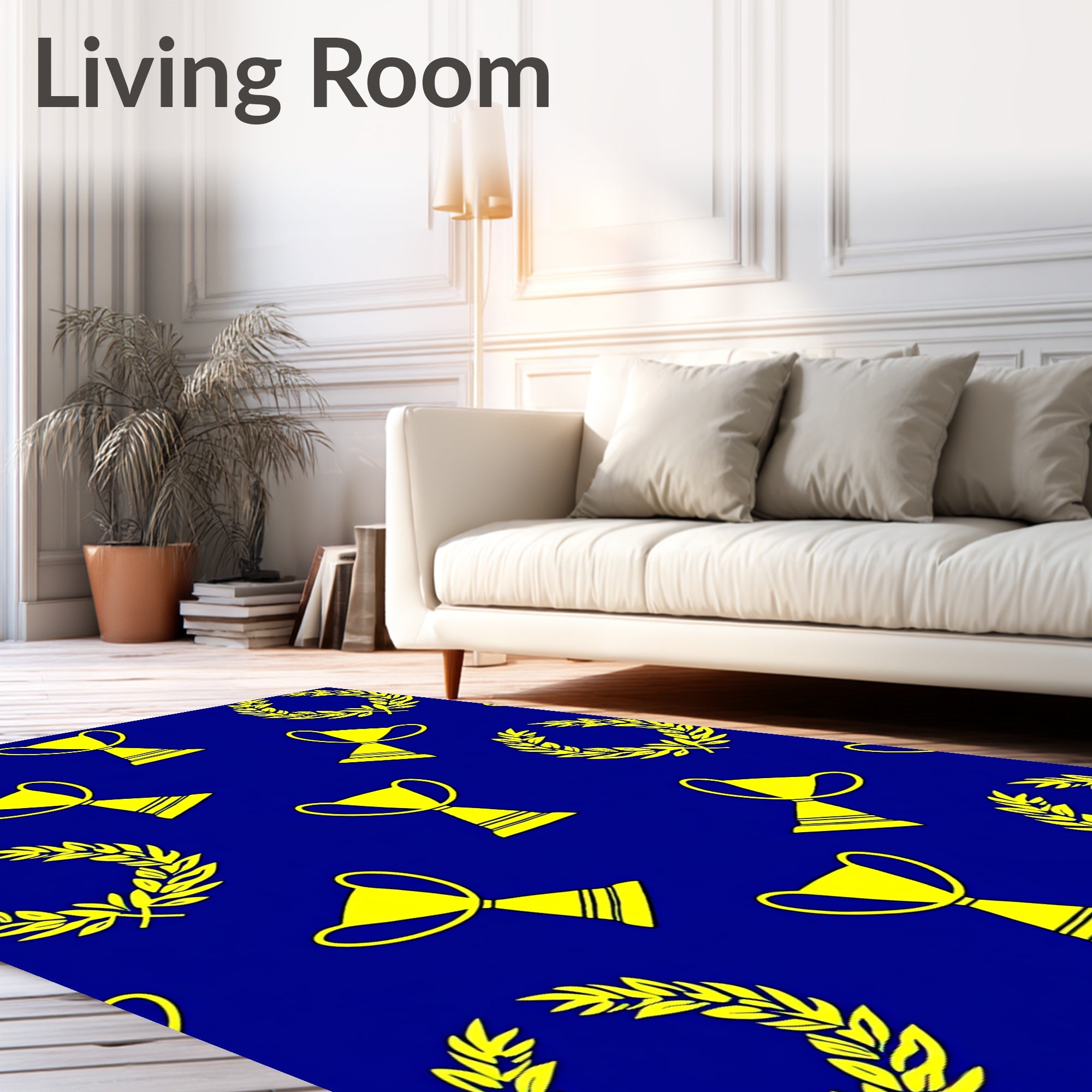Blue Gold Trophy Laurel Repeat Rug