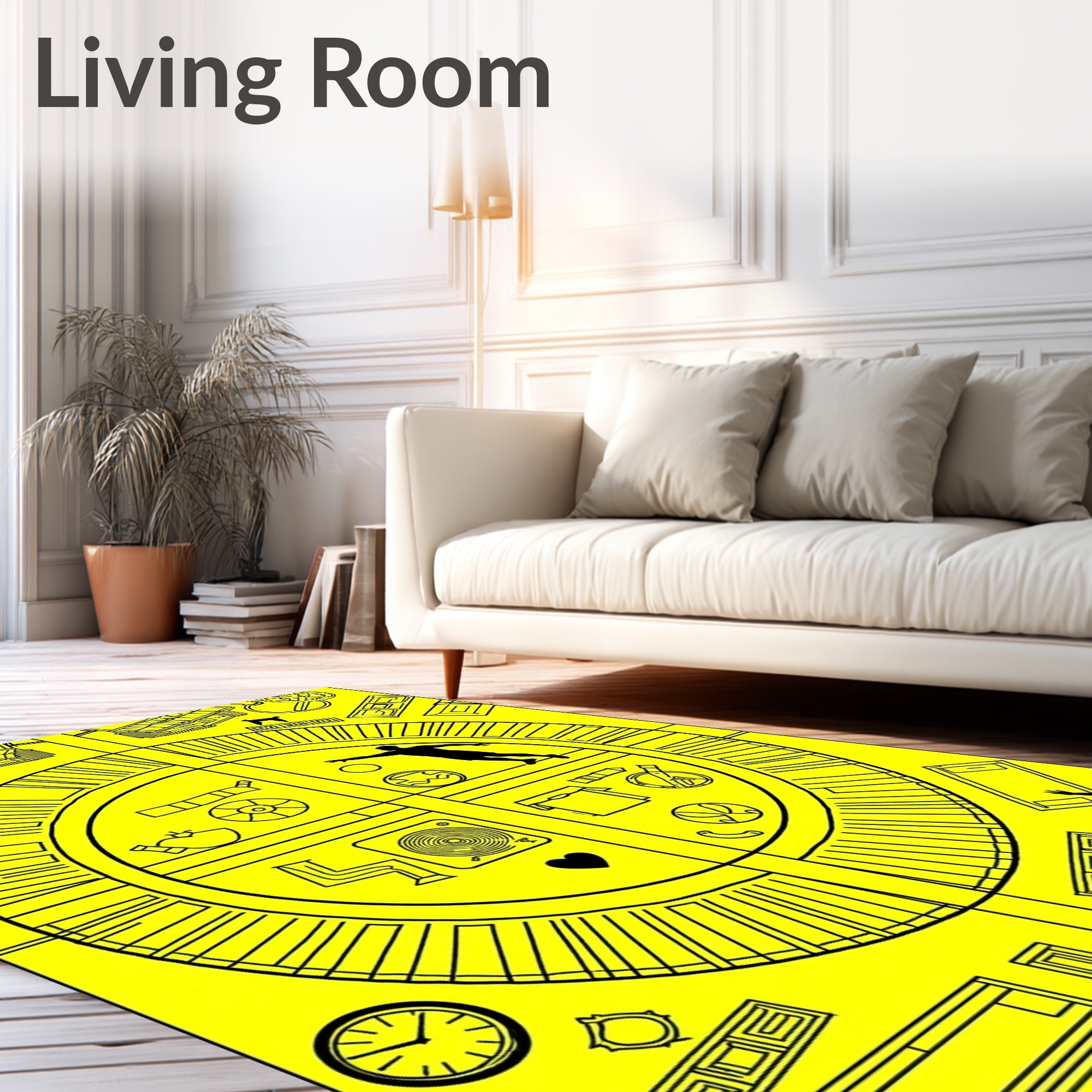 Vibrant Yellow Circular Collage Rug
