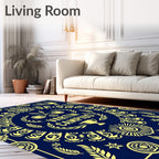 Navy Golden Laurel Medallion Trophy Rug