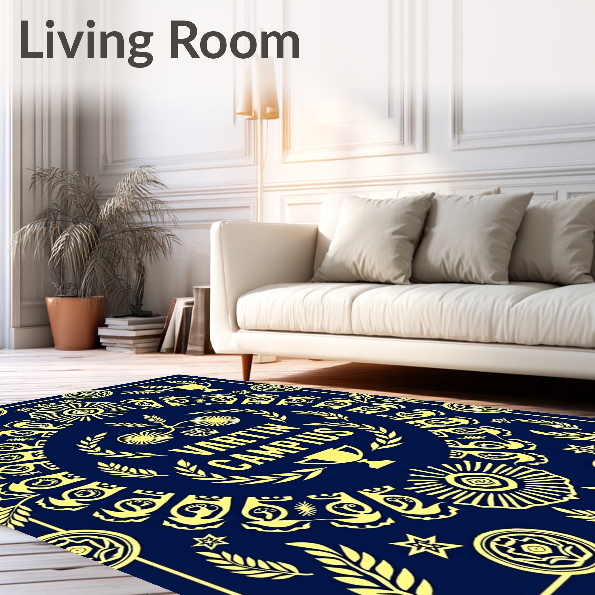 Navy Golden Laurel Medallion Trophy Rug