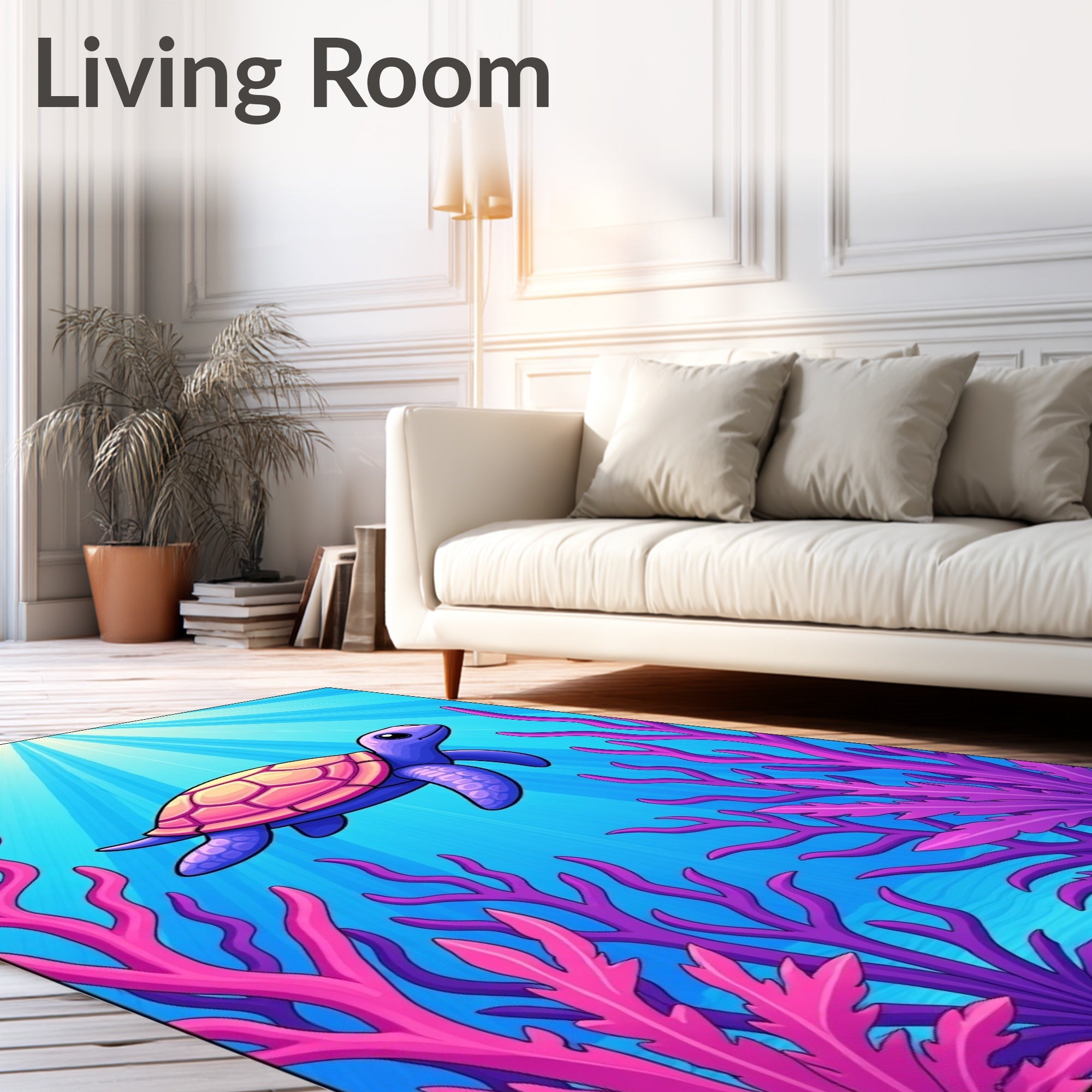 Vibrant Purple Turtle Ocean Coral Rug