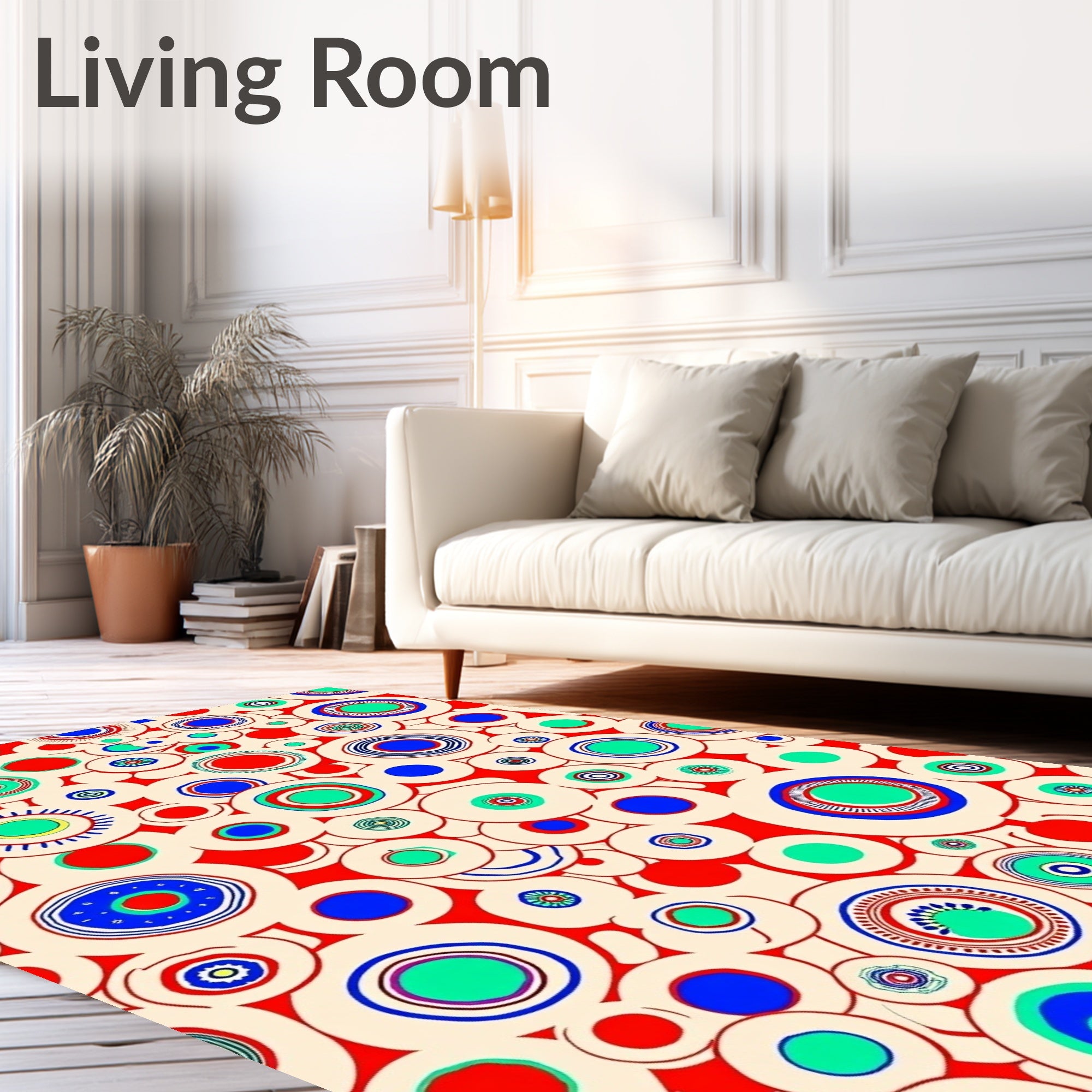 Red Circles With Blue Green Accents Rug