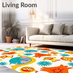 Whimsical Creatures Teal Orange Yellow Rug