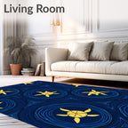 Golden Turtles in Blue Circular Waves Rug
