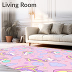 Whimsical Pastel Unicorn Cloud Stars Rug