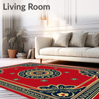 Vibrant Red Golden Floral Medallion Rug
