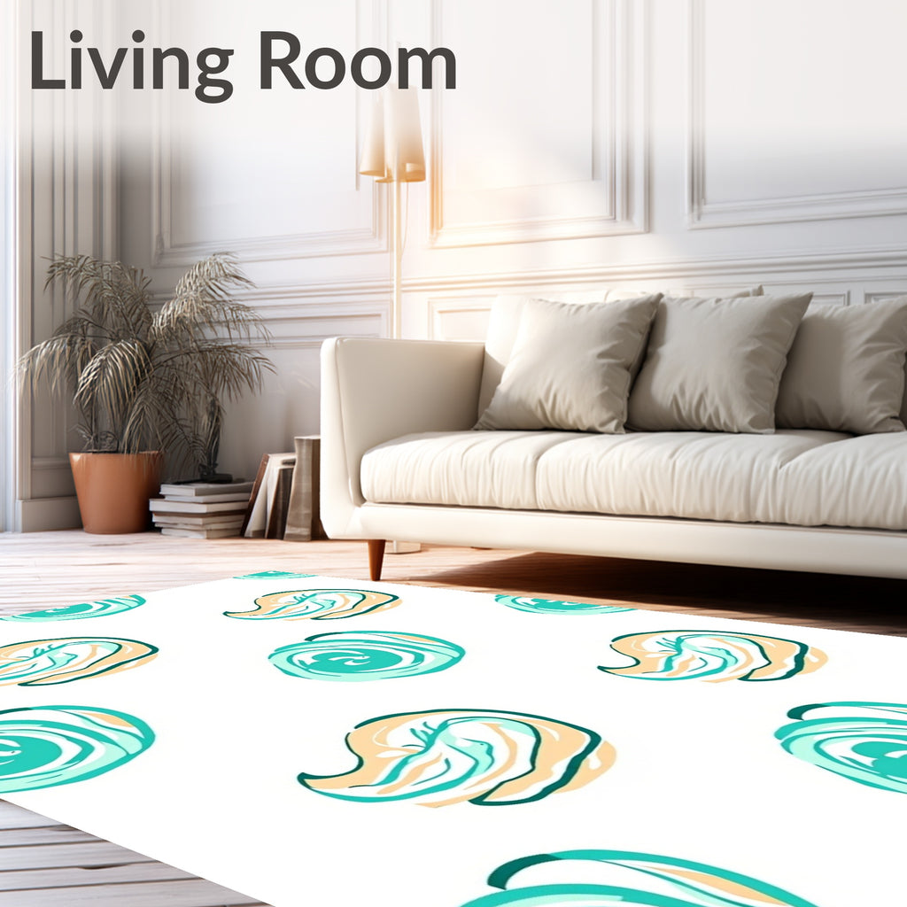 Teal Cream Swirl Abstract Forms Rug
