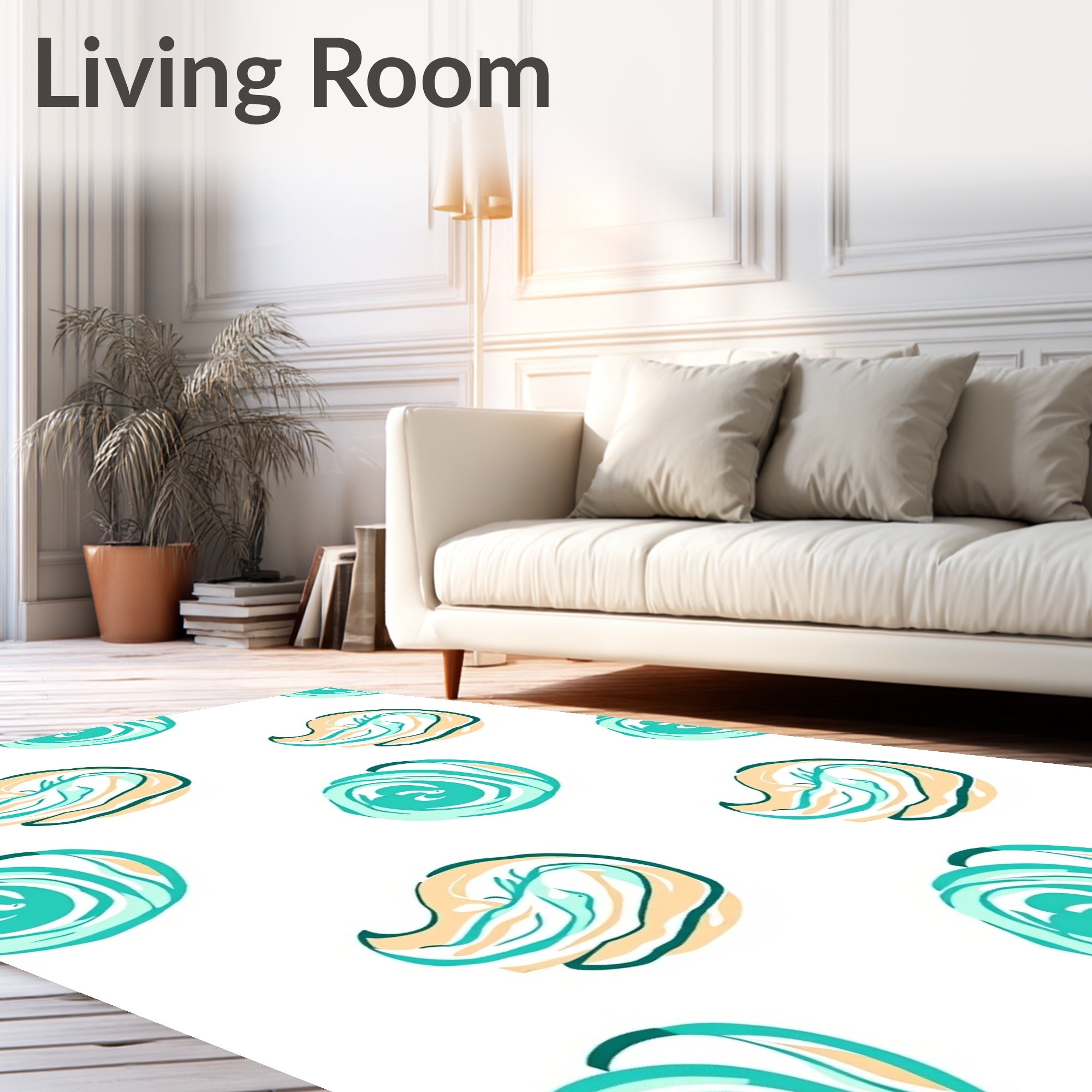 Teal Cream Swirl Abstract Forms Rug