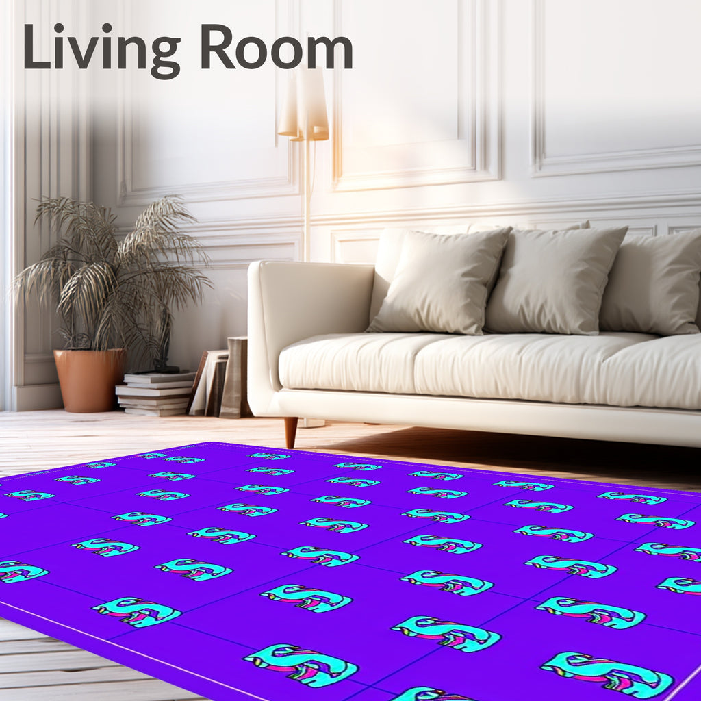 Retro Aqua Flamingo Grid Rug