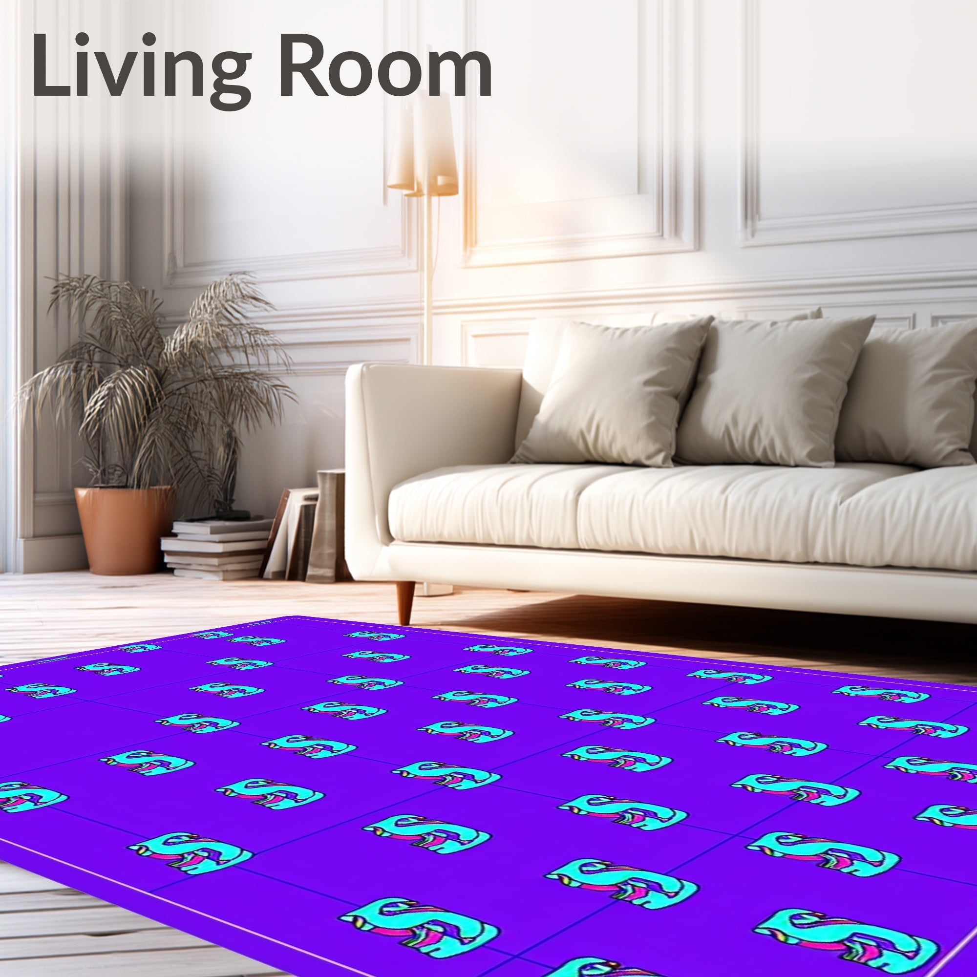 Retro Aqua Flamingo Grid Rug