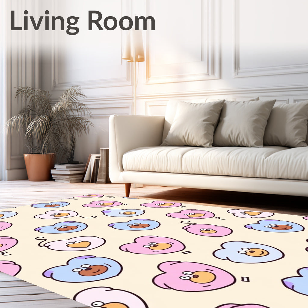 Playful Pink Blue Bear Heart Balloons Rug
