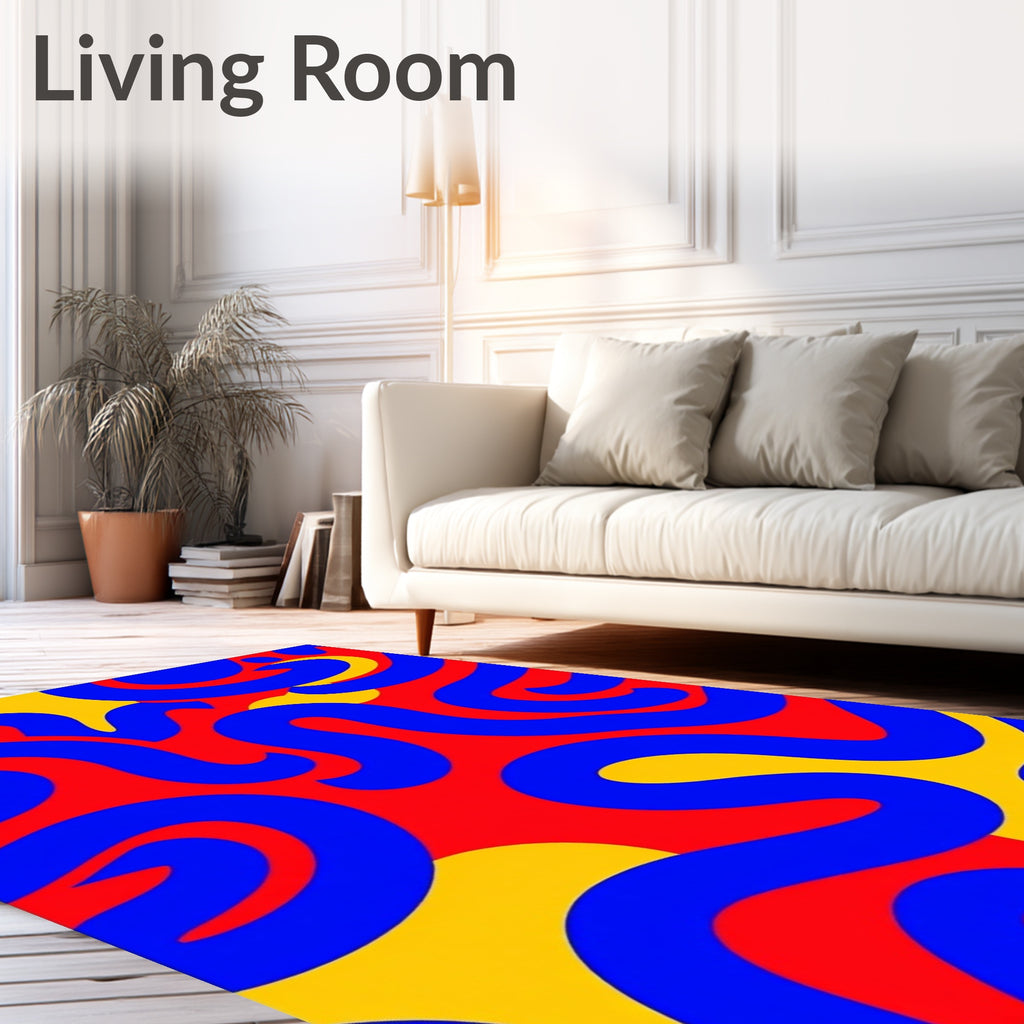 Retro Red Blue Yellow Swirl Rug