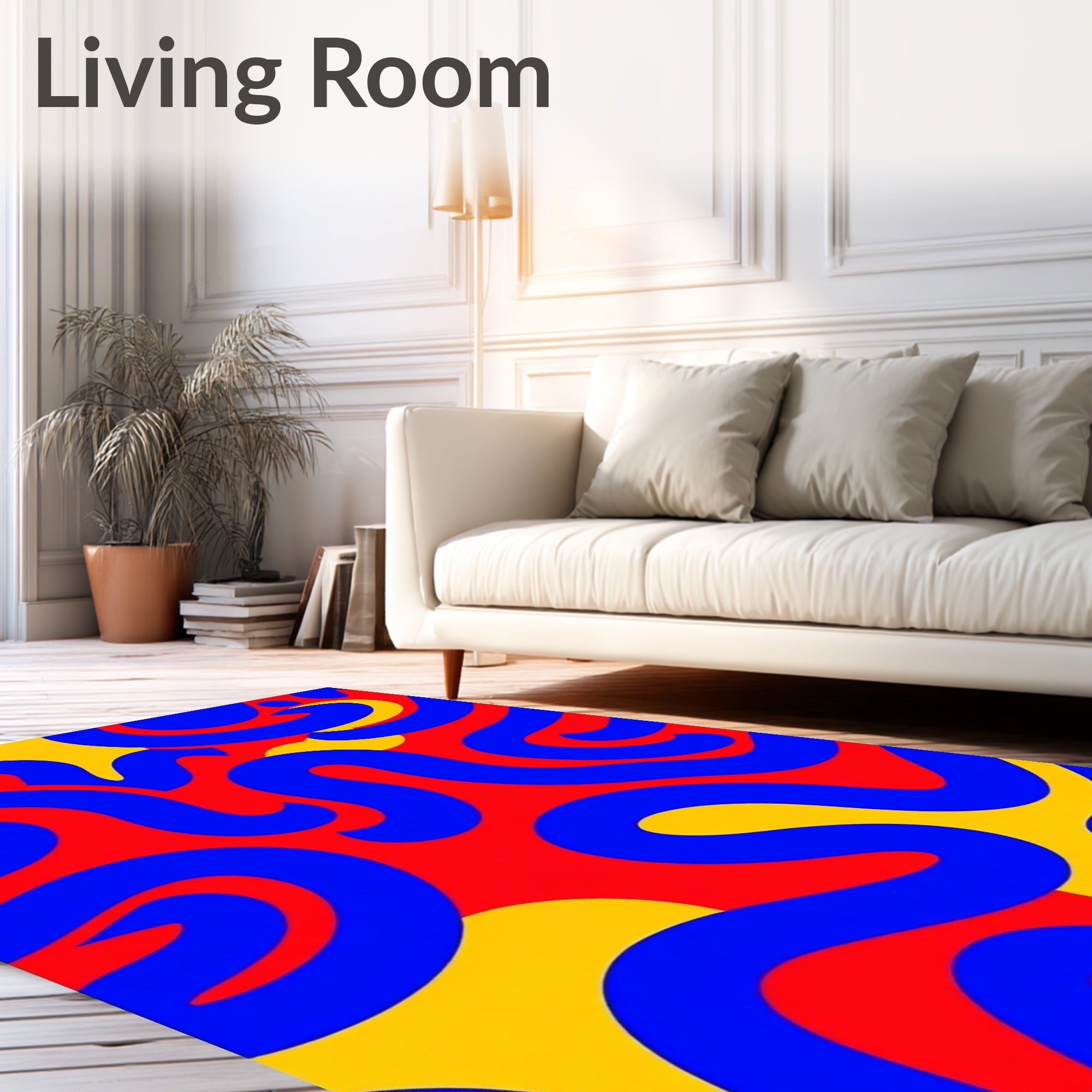 Retro Red Blue Yellow Swirl Rug