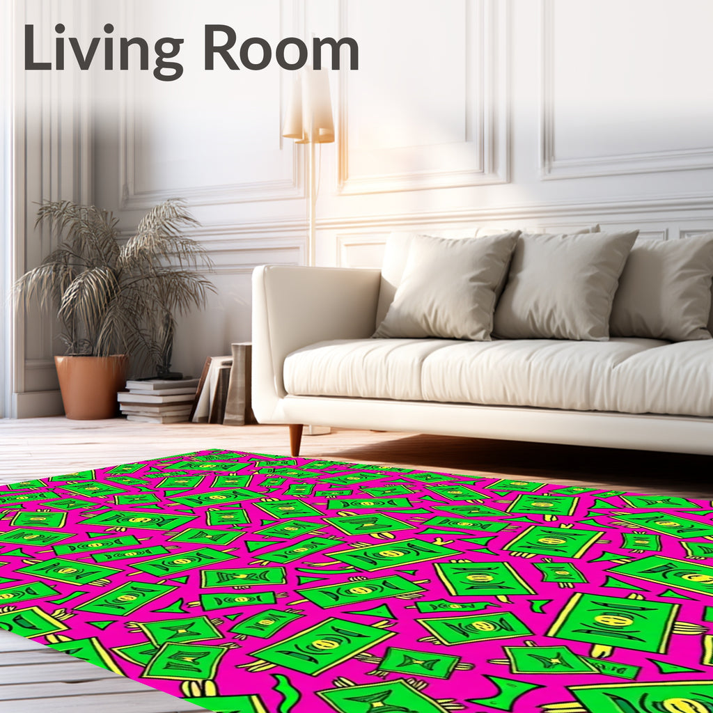 Vibrant Green Money Bills Fuchsia Field Rug