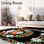 Orange Bull Christmas Wreath with Poinsettias Rug