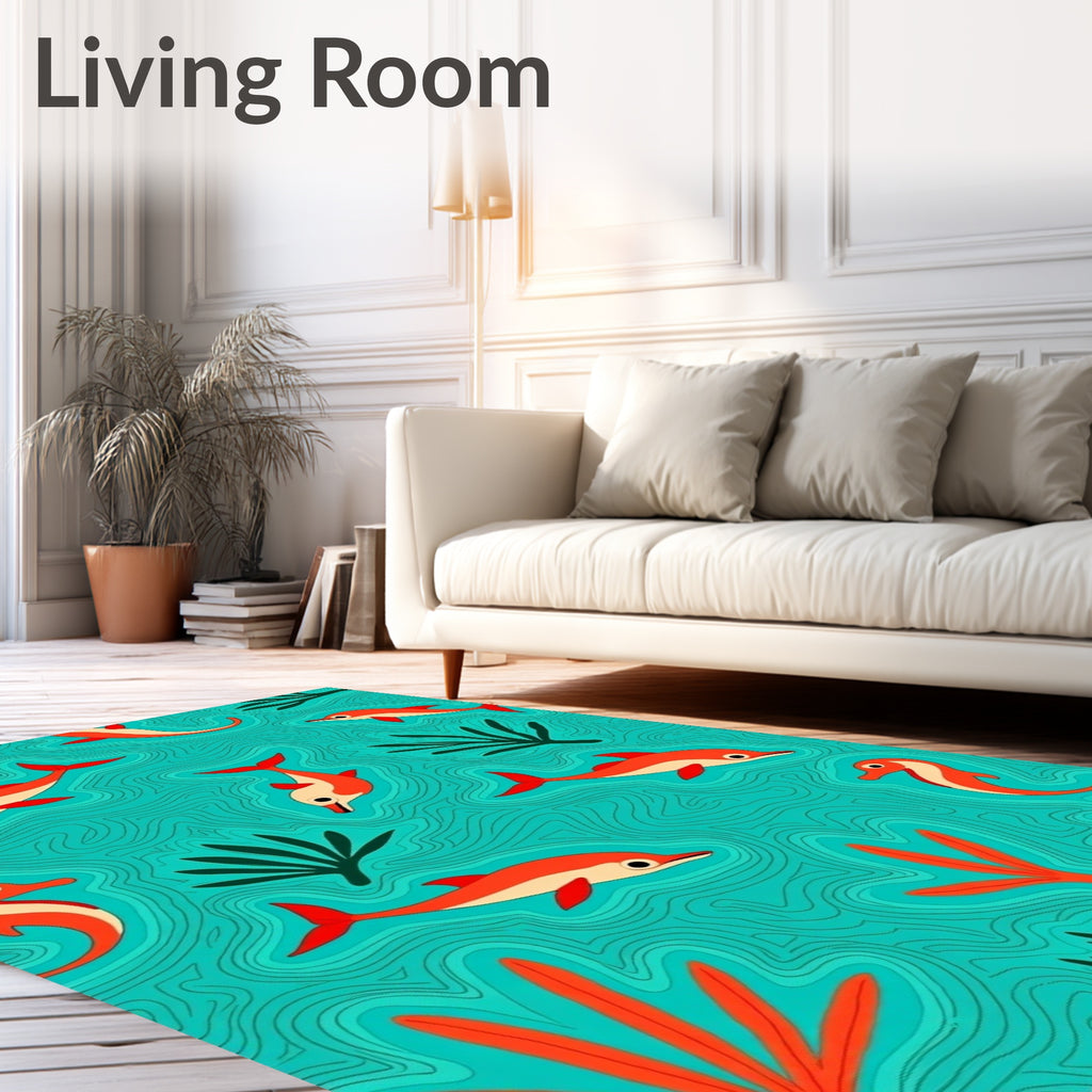 Coral Dolphins Sea Life Aquatic Scene Rug