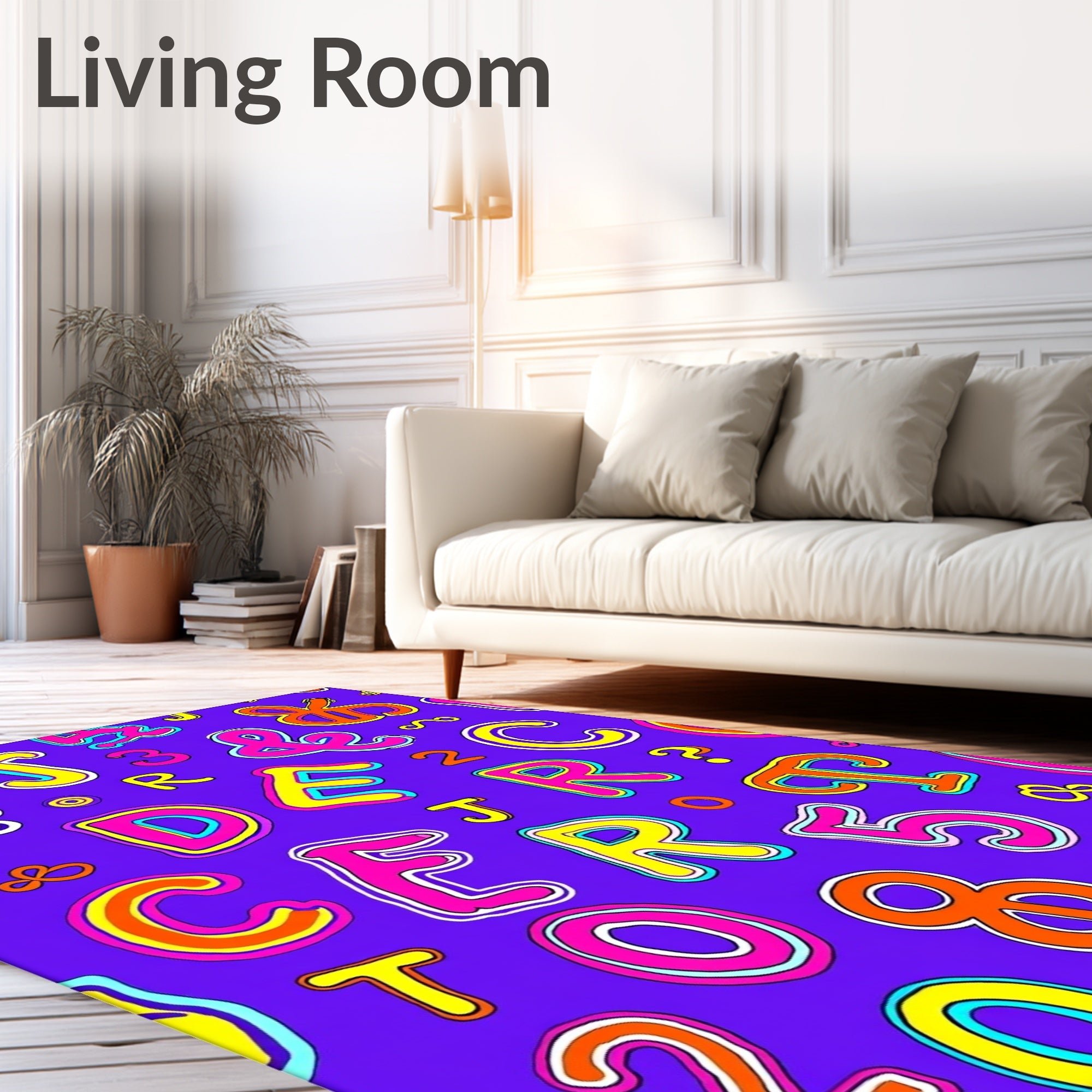 Vibrant Alphabet And Number Collage Rug