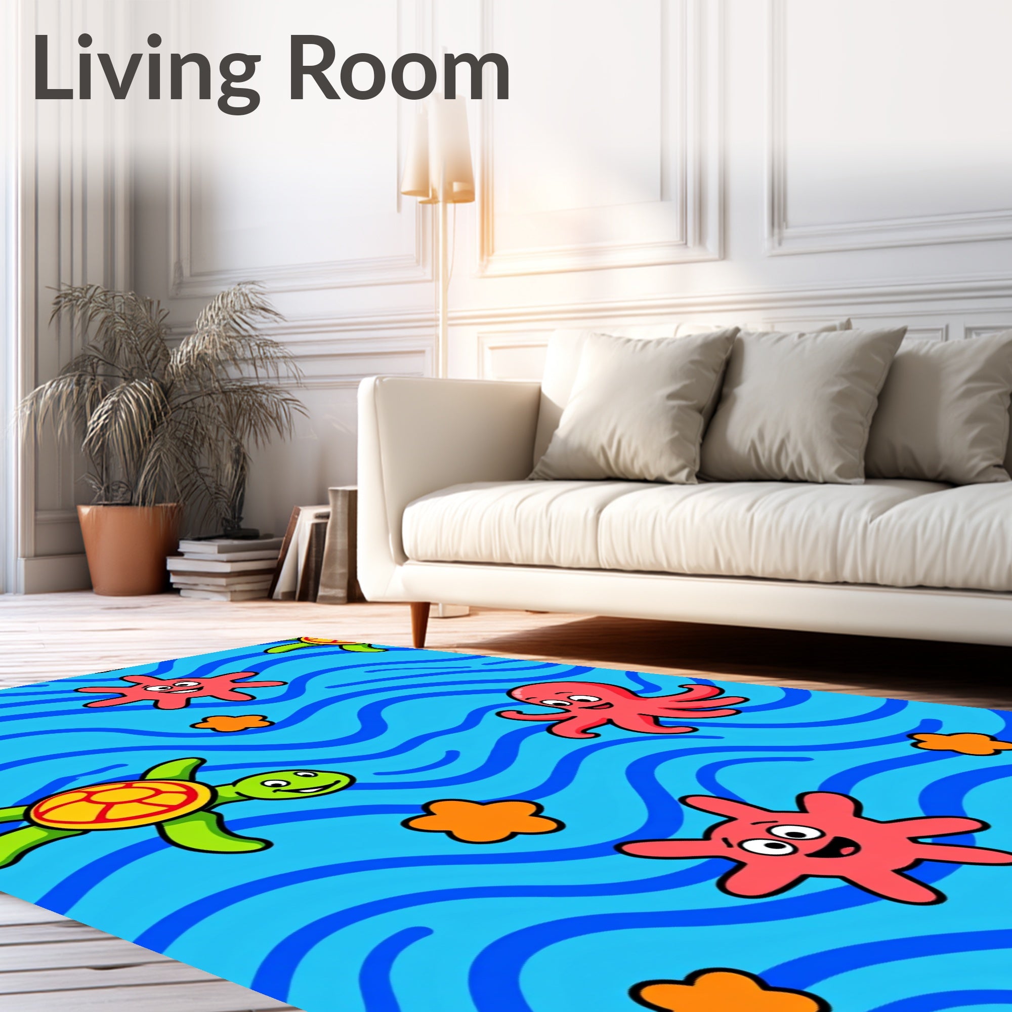Playful Sea Creatures Ocean Waves Rug