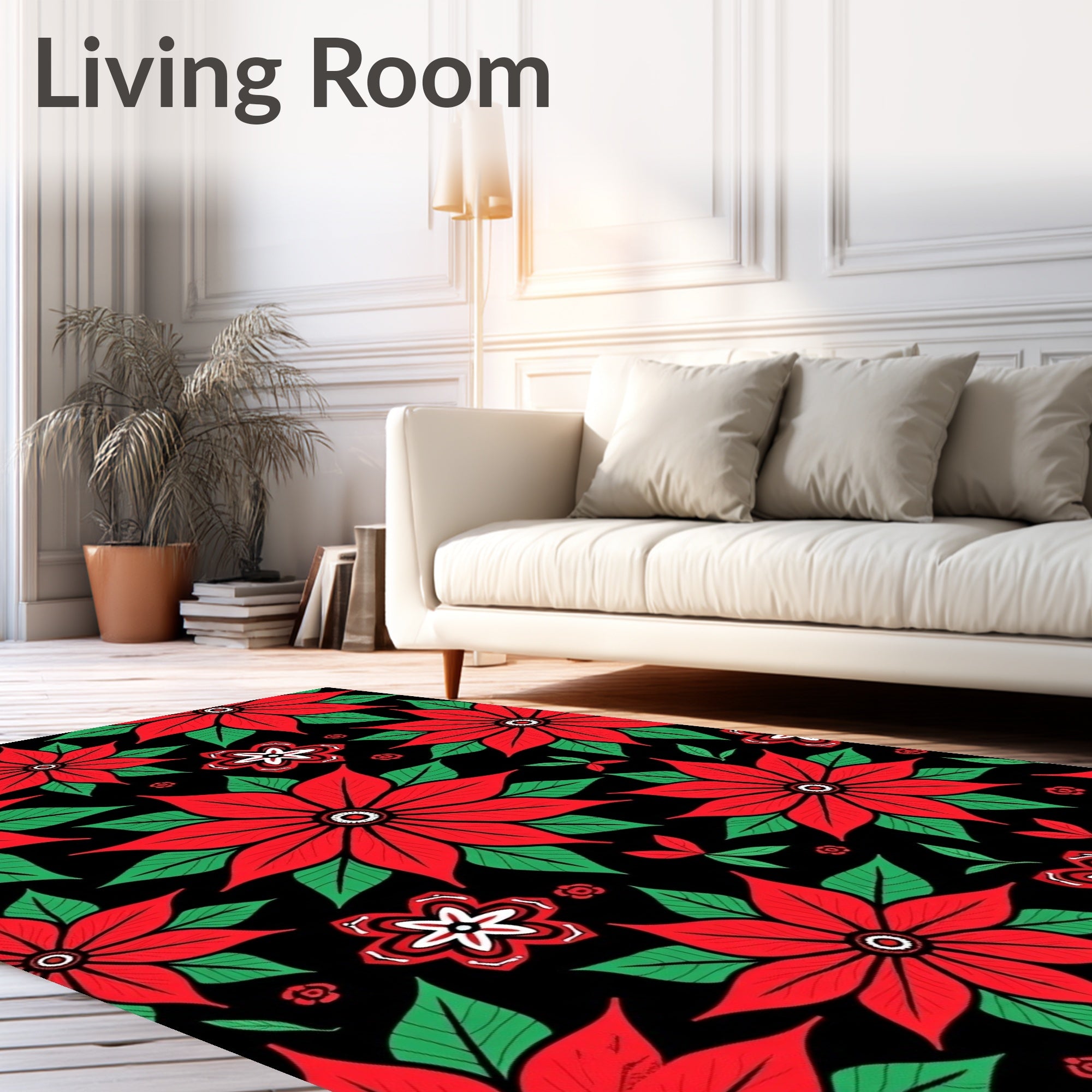 Bold Red Poinsettia Floral Arrangement Rug
