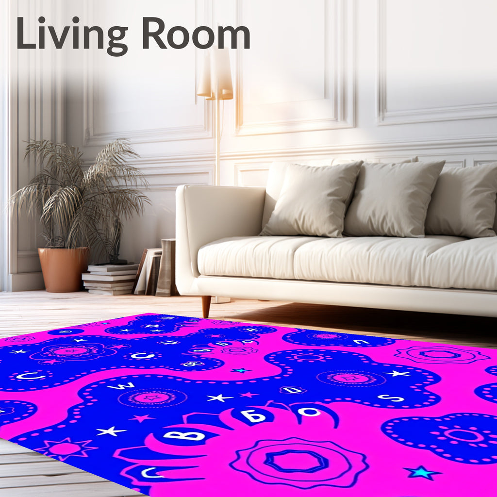 Vibrant Blue Pink Alphabet Blobs Rug