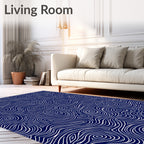 Deep Blue Swirling Line Artwork Rug