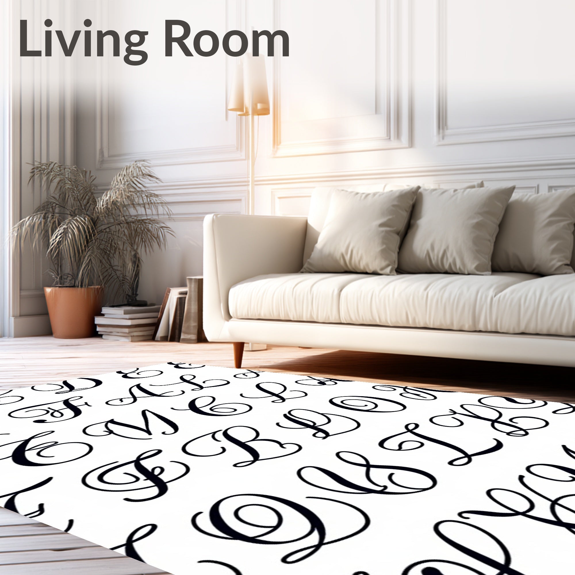 Elegant Black Script Alphabet Collection Rug