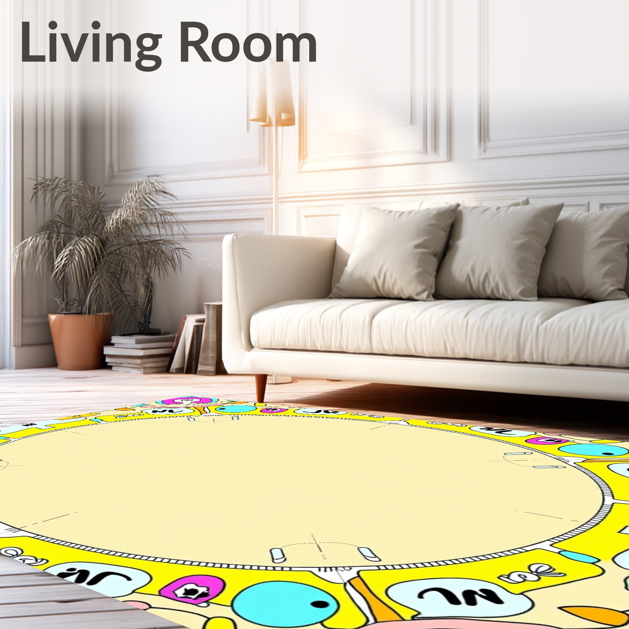 Playful Yellow Multi-shape Mandala Rug