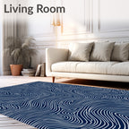 Navy White Curving Lines Rug