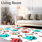 Playful Red Blue Cats Music Notes Rug