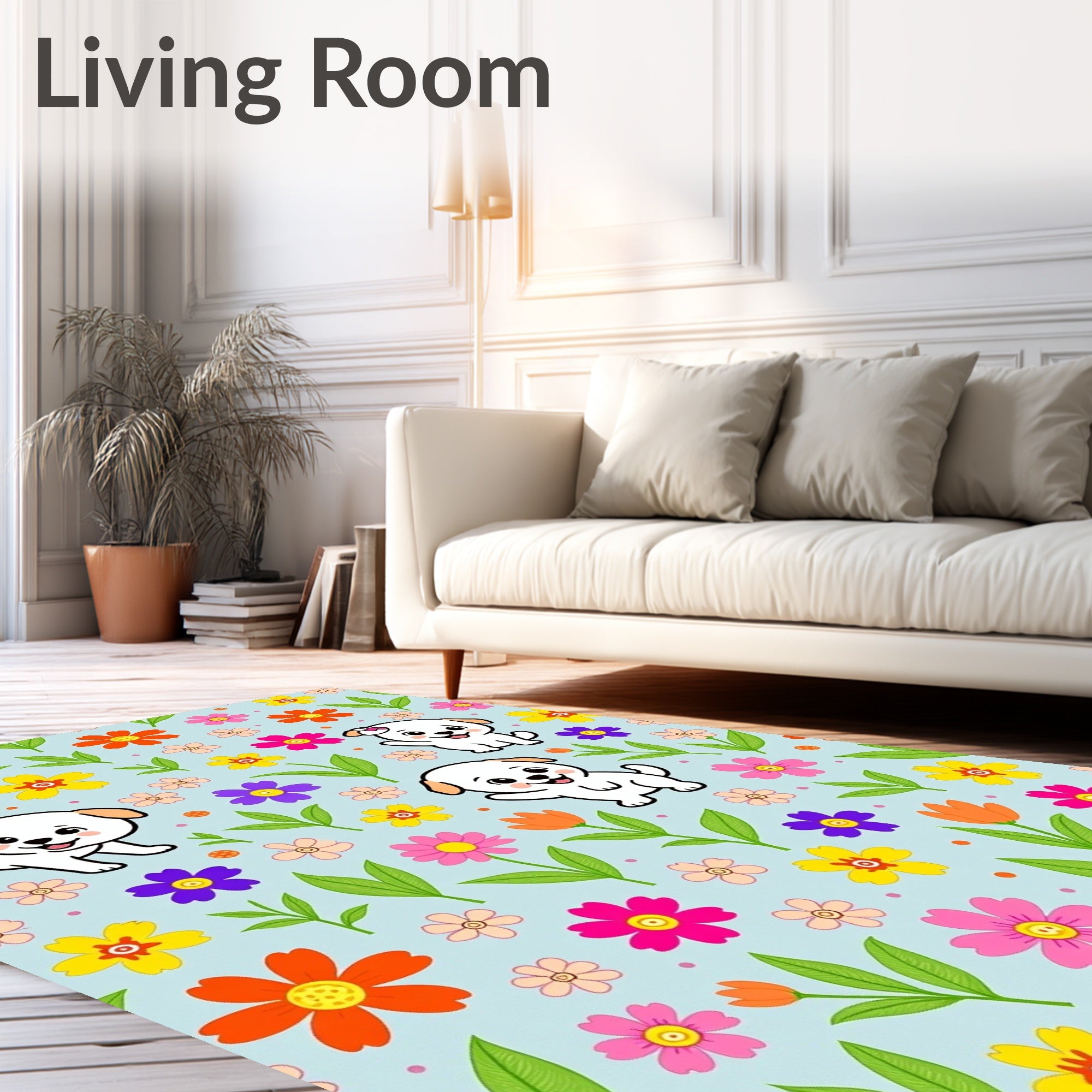 Joyful Puppy Floral Garden Rug
