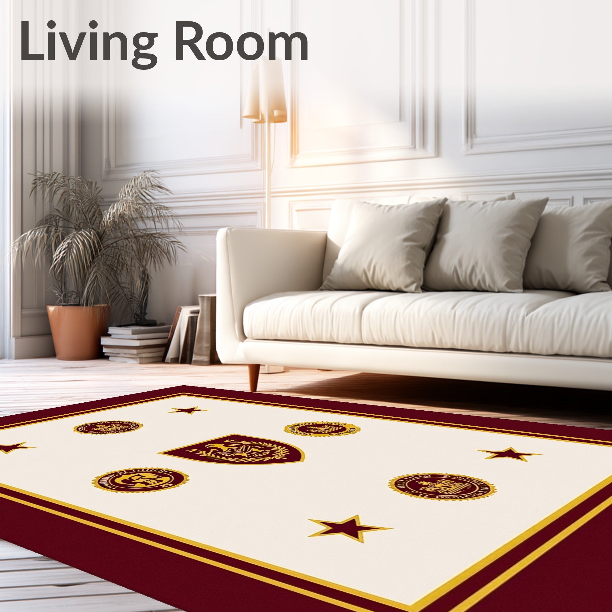 Maroon Gold Crest Star Arrangement Rug
